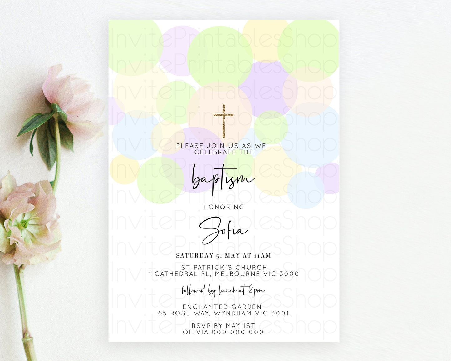 Pastel Baptism Invitation Pastel Confetti Baptism 1st Birthday Invitation Colorful Rainbow Confetti Bubbles Christening Invitation D10228