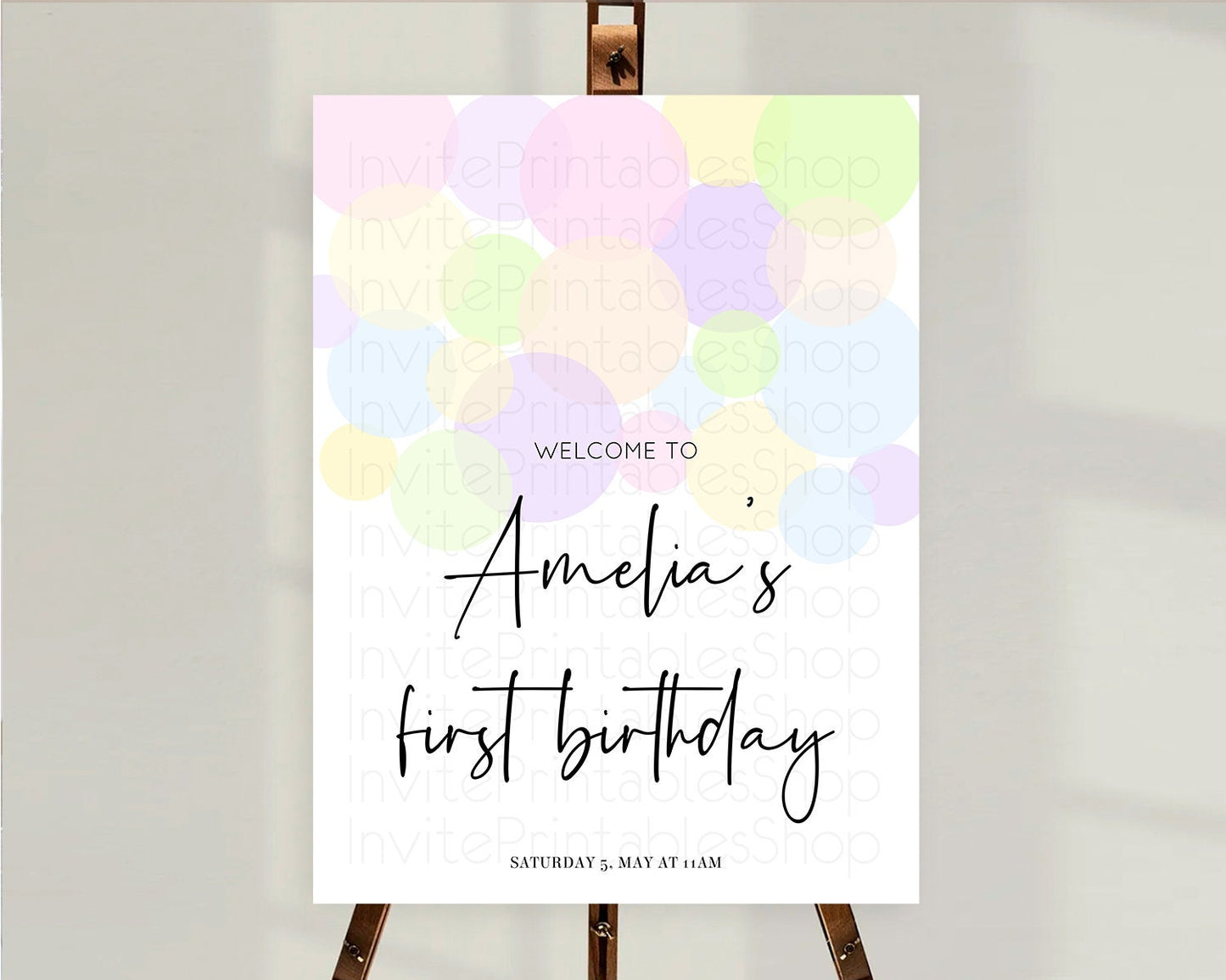 Rainbow Welcome Sign Pastel Welcome Board Pastel Rainbow Confetti Welcome Sign Colorful Bubbles Pastel First Birthday Welcome Sign D10229