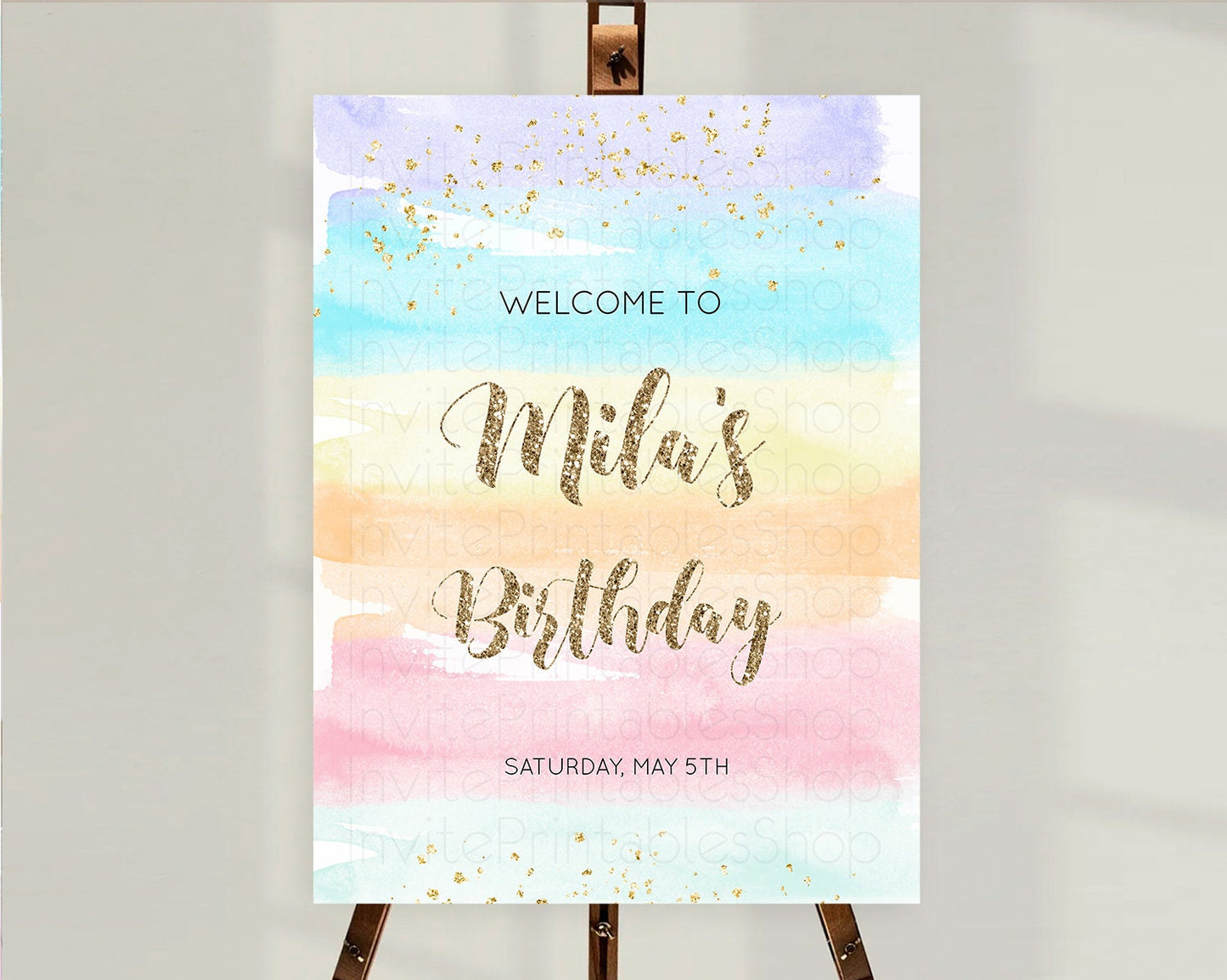 Pastel Welcome Sign Pastel Rainbow Welcome Sign Colorful Rainbow Confetti Watercolor Glitter Pastel First Birthday Welcome Sign D10508