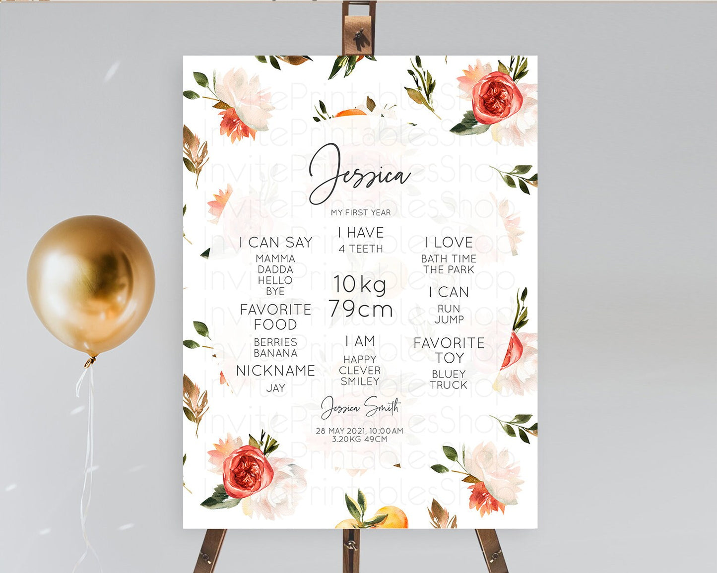 Citrus First Birthday Milestone Board Lemon Milestone Poster Orange Milestone Poster Citrus Floral Décor 1st Birthday Welcome Sign D10540