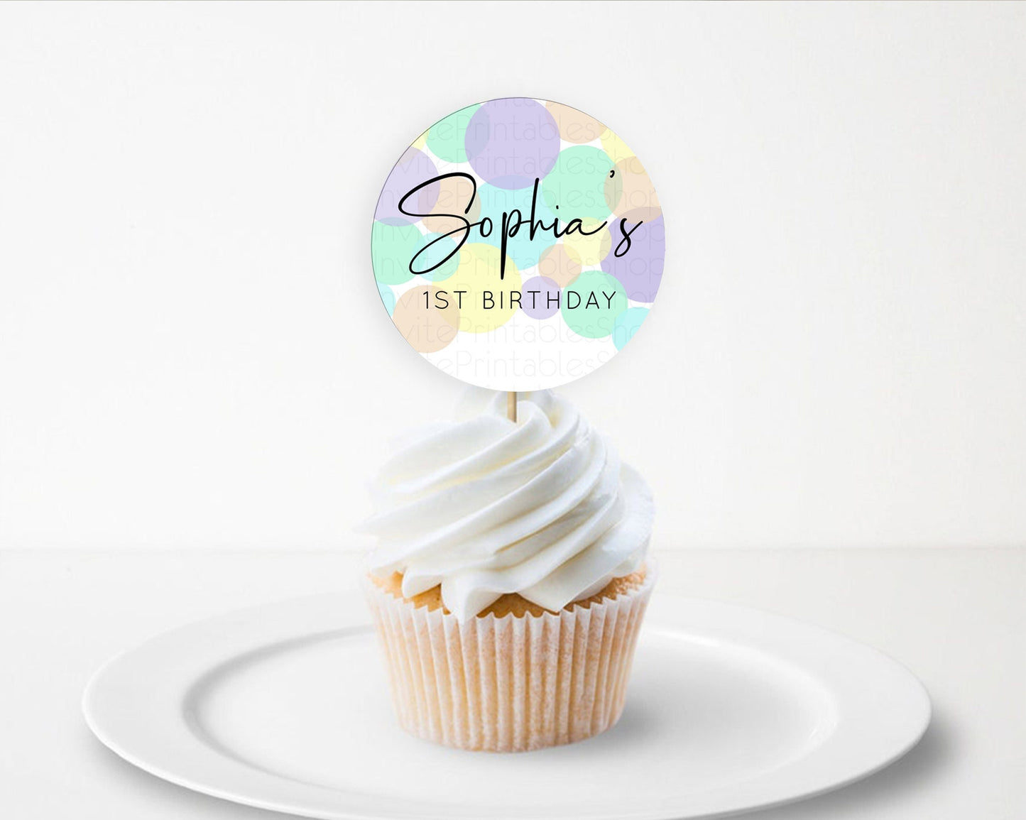 Pastel Cupcake Toppers Pastel Confetti Cupcake Topper Bubbles Sprinkles Colorful Rainbow Confetti Cupcake First Birthday Party Décor D10414