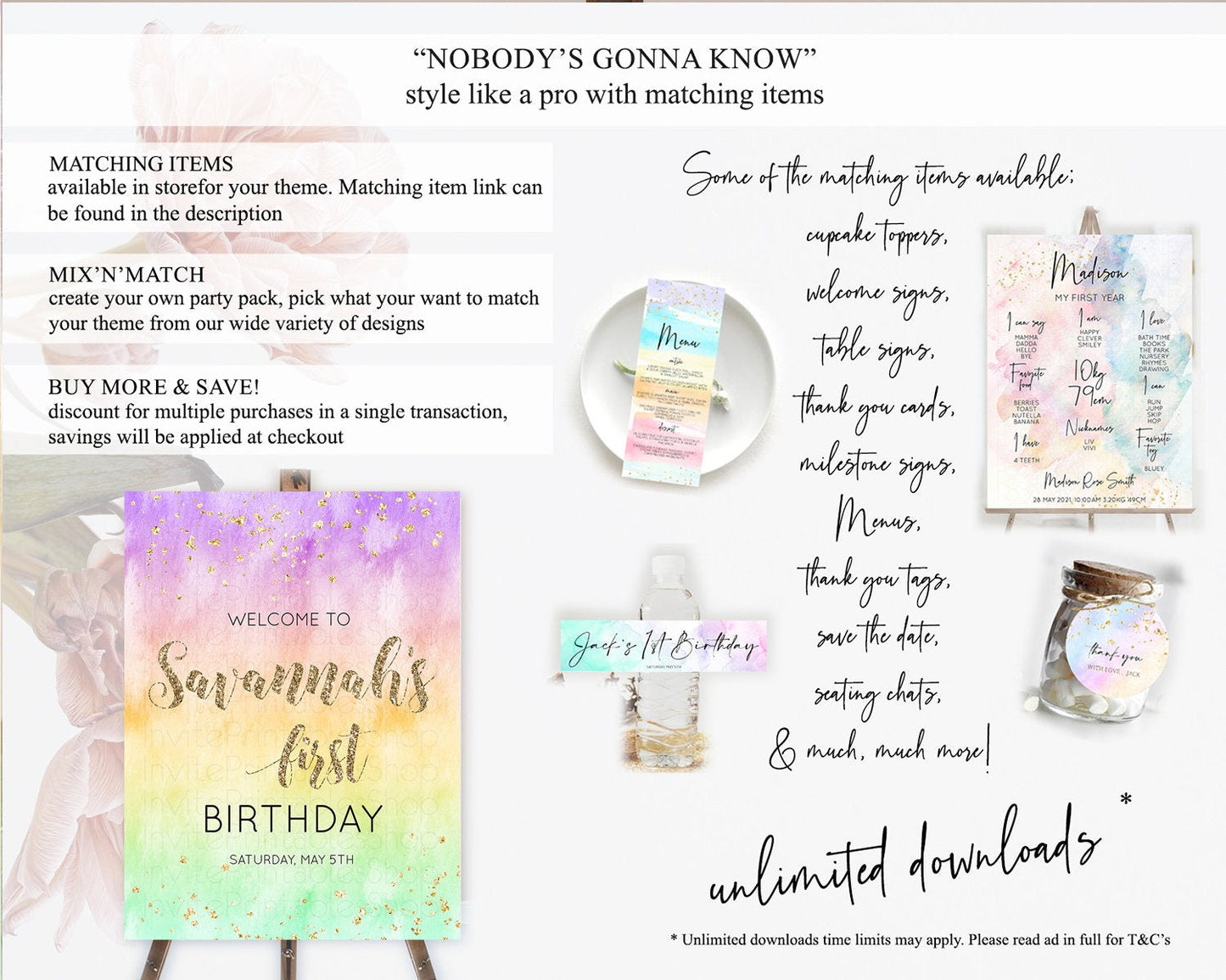 Pastel Welcome Sign Pastel Rainbow Welcome Sign Colorful Rainbow Confetti Watercolor Glitter Pastel First Birthday Welcome Sign D10512