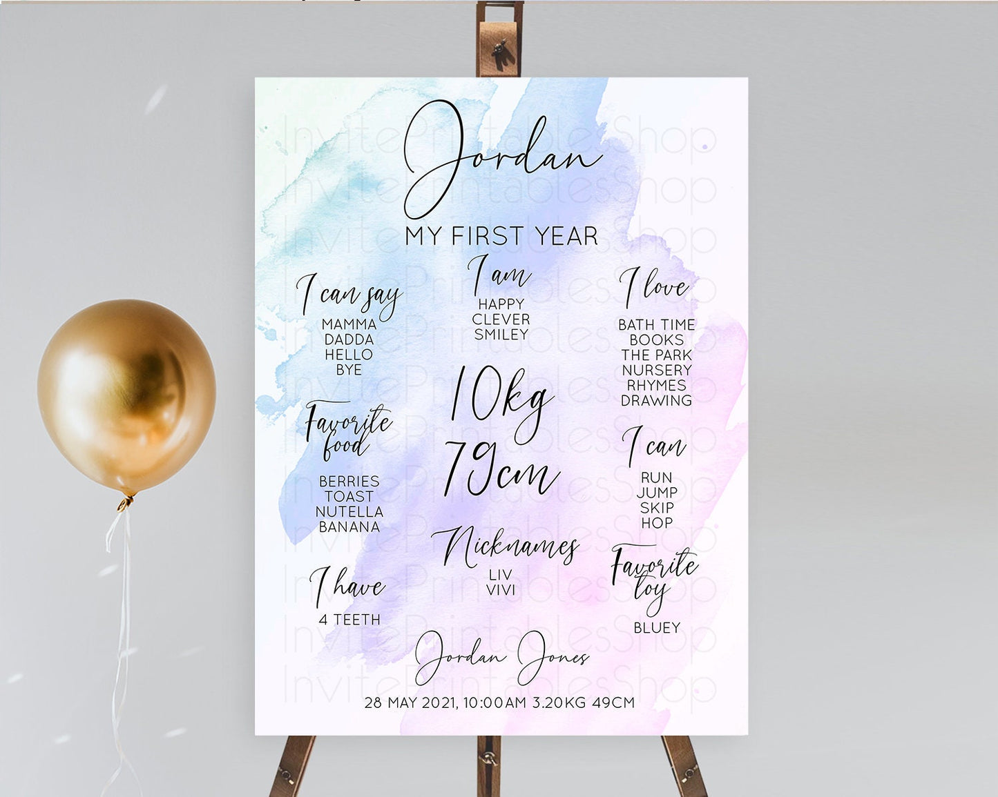 Purple First Birthday Milestone Poster Purple Watercolor Milestone Board Pastel Purple Watercolor Splash Milestone Sign 1st Birthday D10165