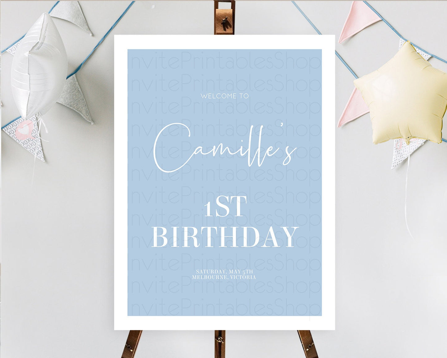 Editable Blue Welcome Sign Plain Blue Welcome Board Minimalist Pastel Blue W