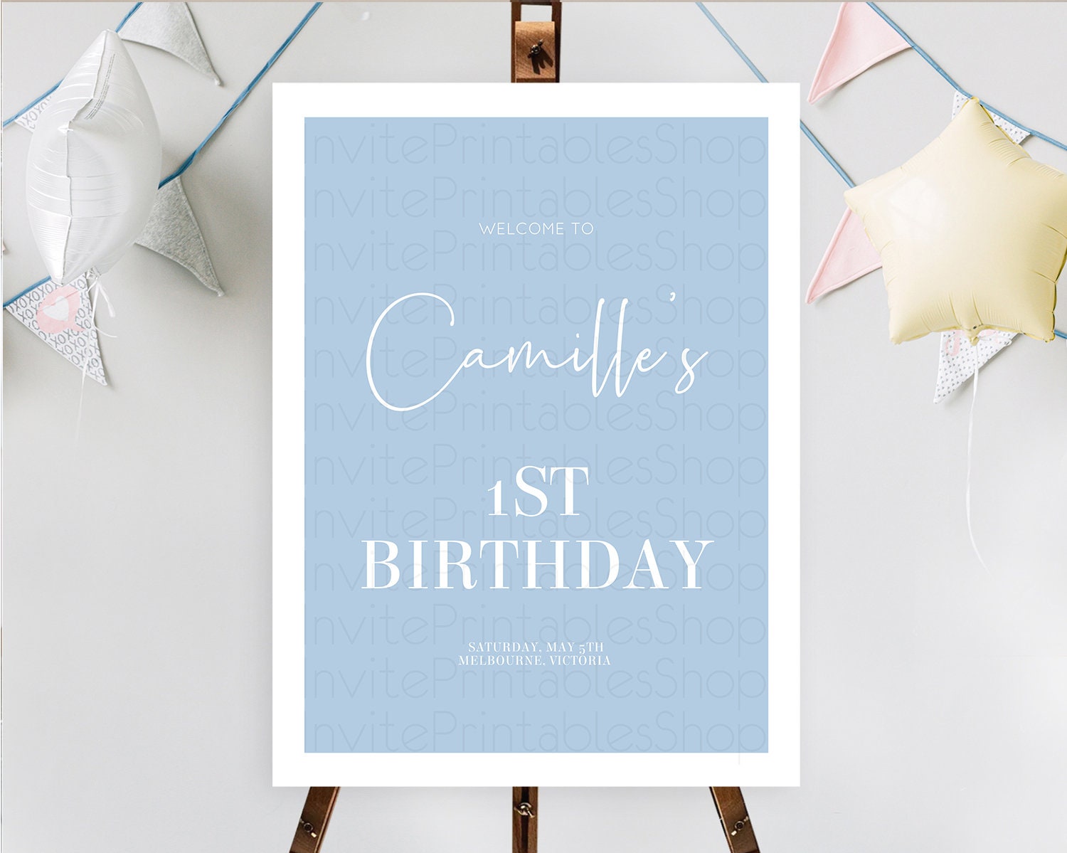 Editable Blue Welcome Sign Plain Blue Welcome Board Minimalist Pastel Blue W
