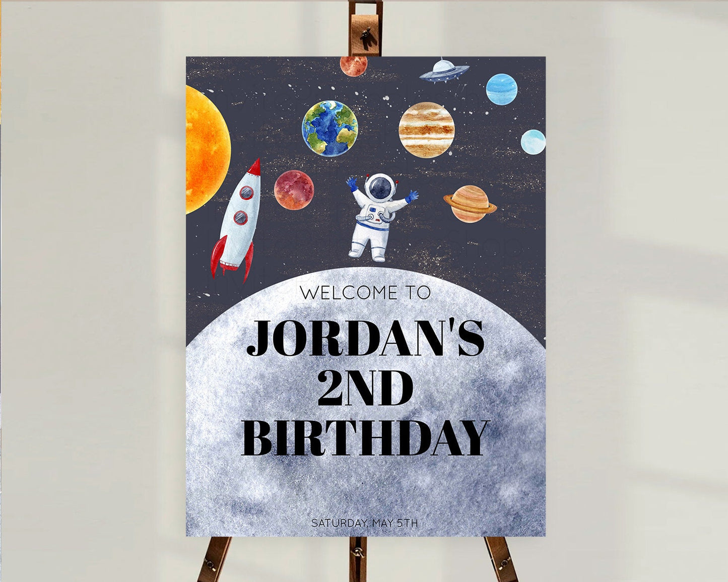 Space Birthday Welcome Sign Space Welcome Board First Trip Around the Sun Welcome Poster Planets Solar System ONE year Birthday Sign D10430