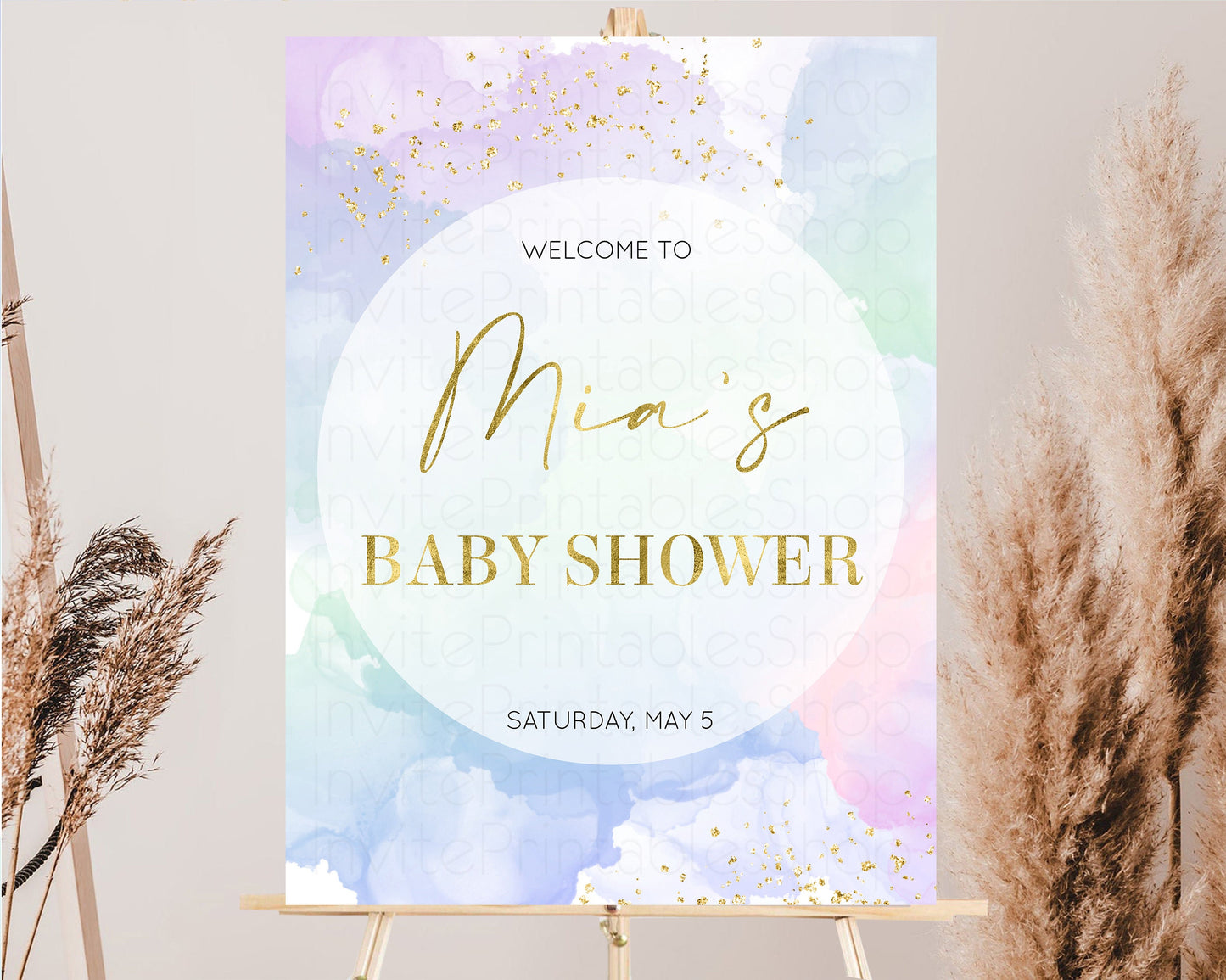 Pastel Baby Shower Sign Rainbow Baby Shower Sign Welcome Baby Shower Sign, Colorful Ombre Splash Watercolor Glitter Confetti Sprinkles 599v2