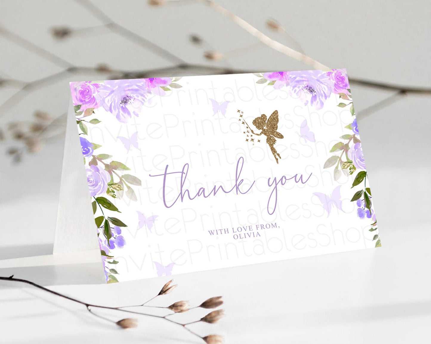 Fairy Thank You Fairy Thank You Card Enchanted Garden Pastel Butterfly Birthday Thank You Floral Secret Garden Teacher Thank You D10910