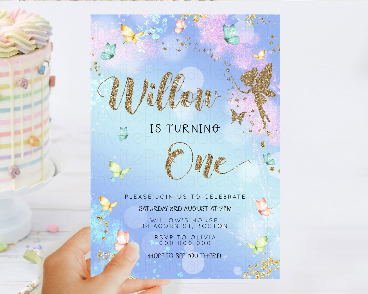 Editable Pastel Fairy Birthday Invitation Pastel Butterflies Fairy Birthday
