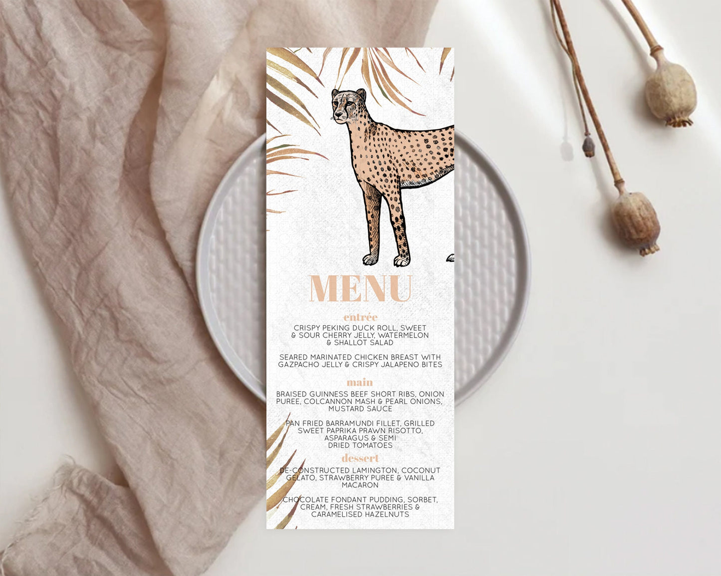 Cheetah Menu Cheetah Menu Template Cheetah Party Table Decor Safari Adventure Decor Cheetah Dinner Dessert Menu Party Food Menu D10291