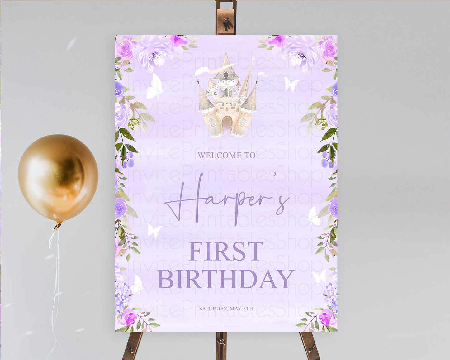 Princess Birthday Welcome Sign Castle Welcome Board Secret Garden Enchanted Castle Pastel Floral Garden First Birthday Welcome Sign D10339