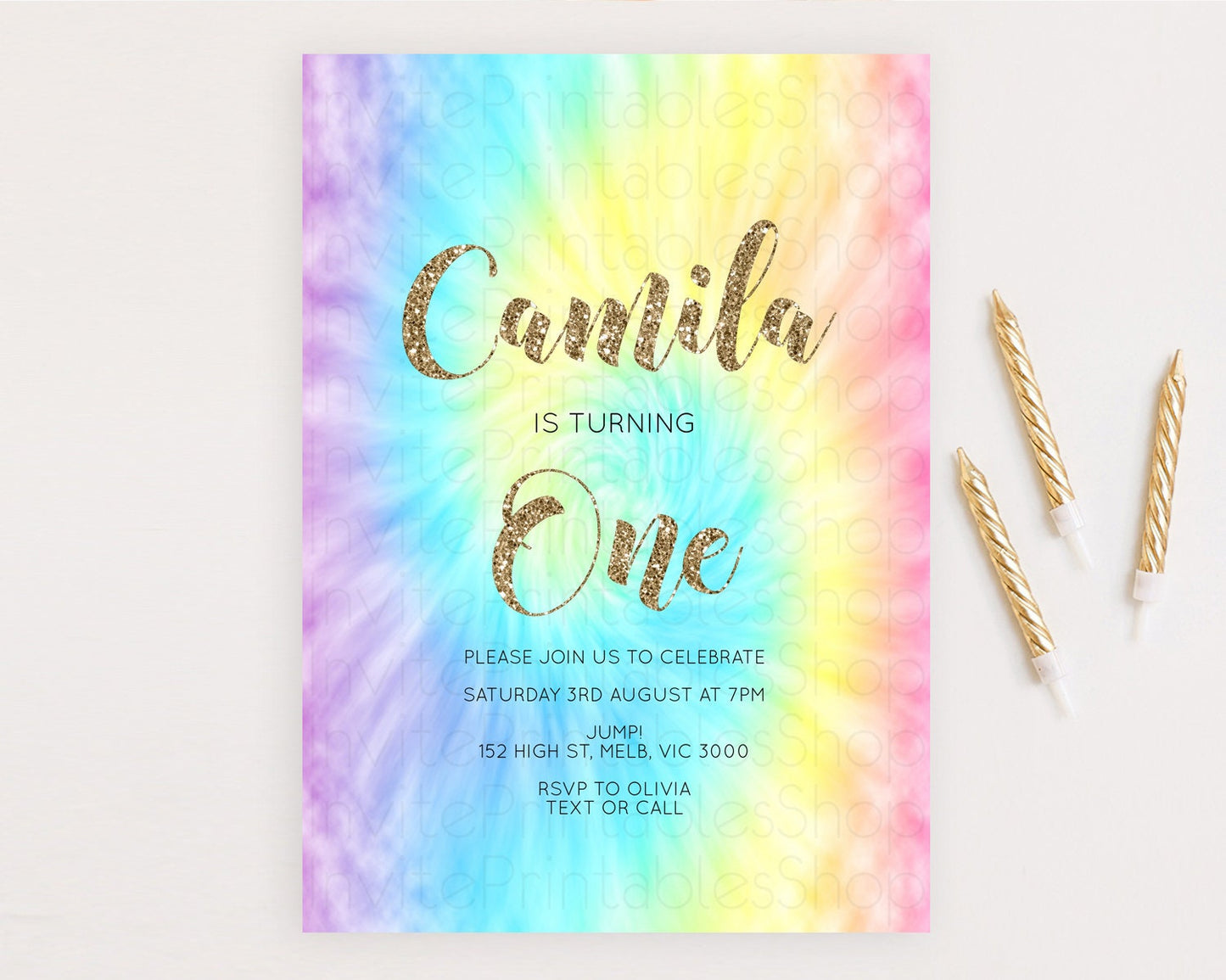 Tie Dye Invitation Rainbow Birthday Invitation Pastel Invitation Colorful Invitation Pastel Rainbow Party 3rd 2nd 1st First Birthday D10580