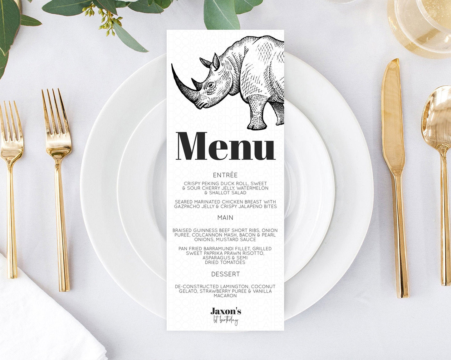 Rhino Menu Rhino Menu Template Rhino Party Table Decor Safari Adventure Decor Rhino Dinner Dessert Menu Rhino Party Food Menu D10253