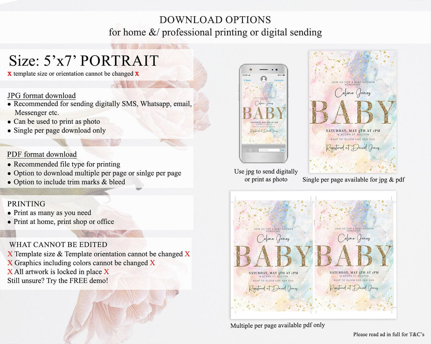 Pastel Baby Shower Invitation Rainbow Baby Shower Invitation Colorful Pastel Watercolor Invitation Gold Glitter Sprinkles Ombre D10263