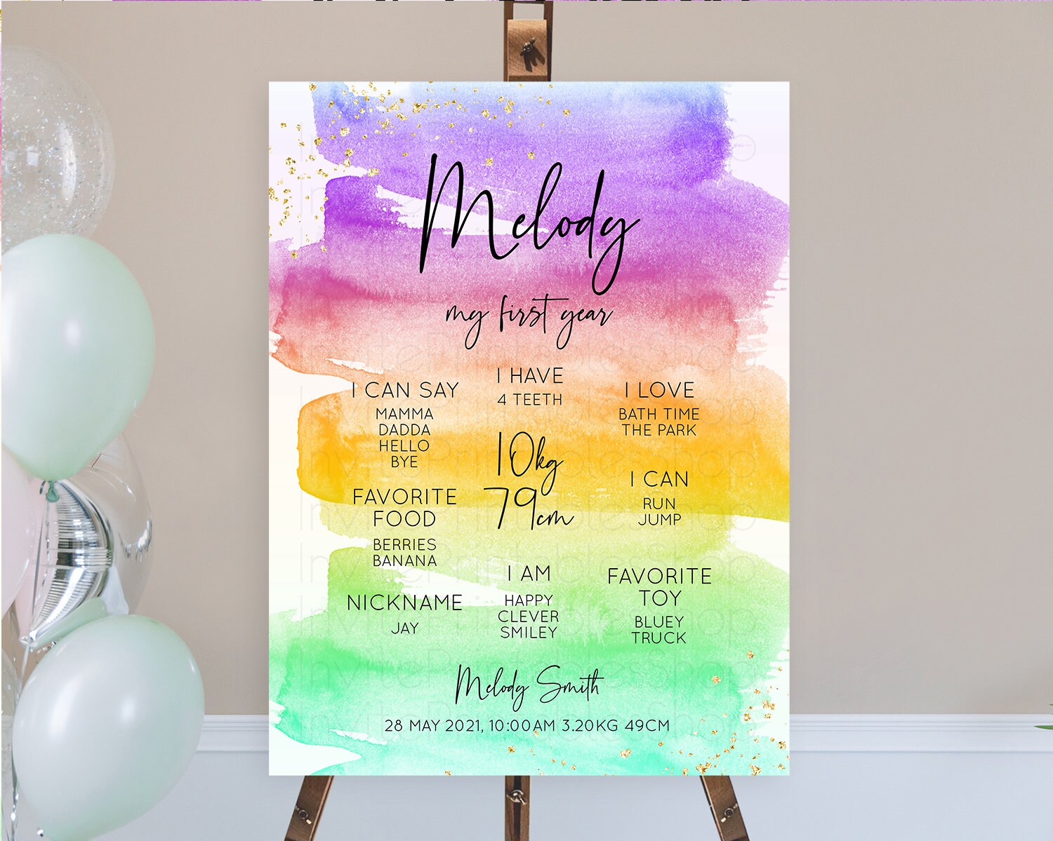 Editable Pastel First Birthday Milestone Board Pastel Rainbow Milestone Post