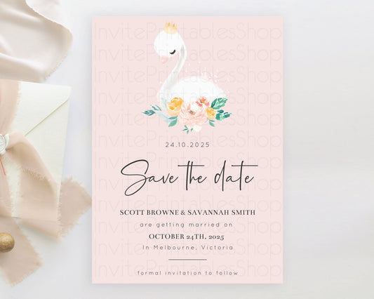 Editable Swan Save The Date Template Swan Princess Ballet Party Enchanted Sw