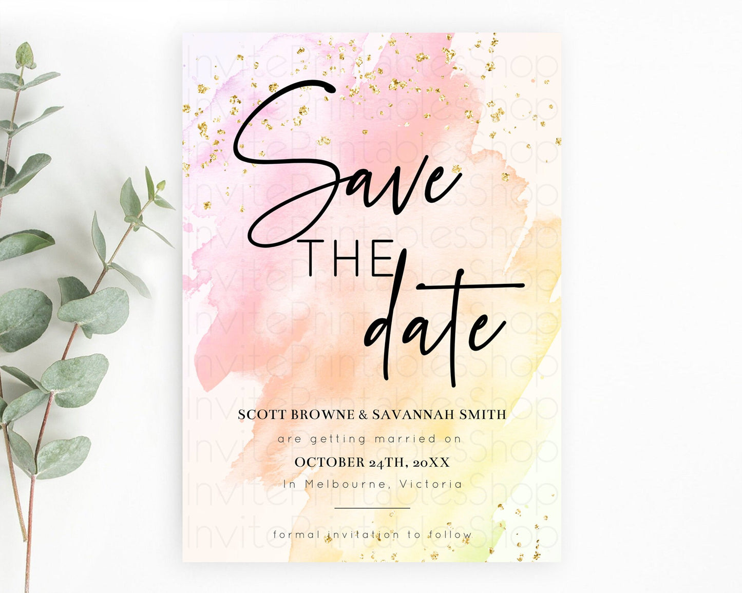 Pink Watercolor Save The Date Template Ombre Pink Watercolor Splash Party 1st Birthday Baby Shower Wedding Baptism Bridal Shower D10167