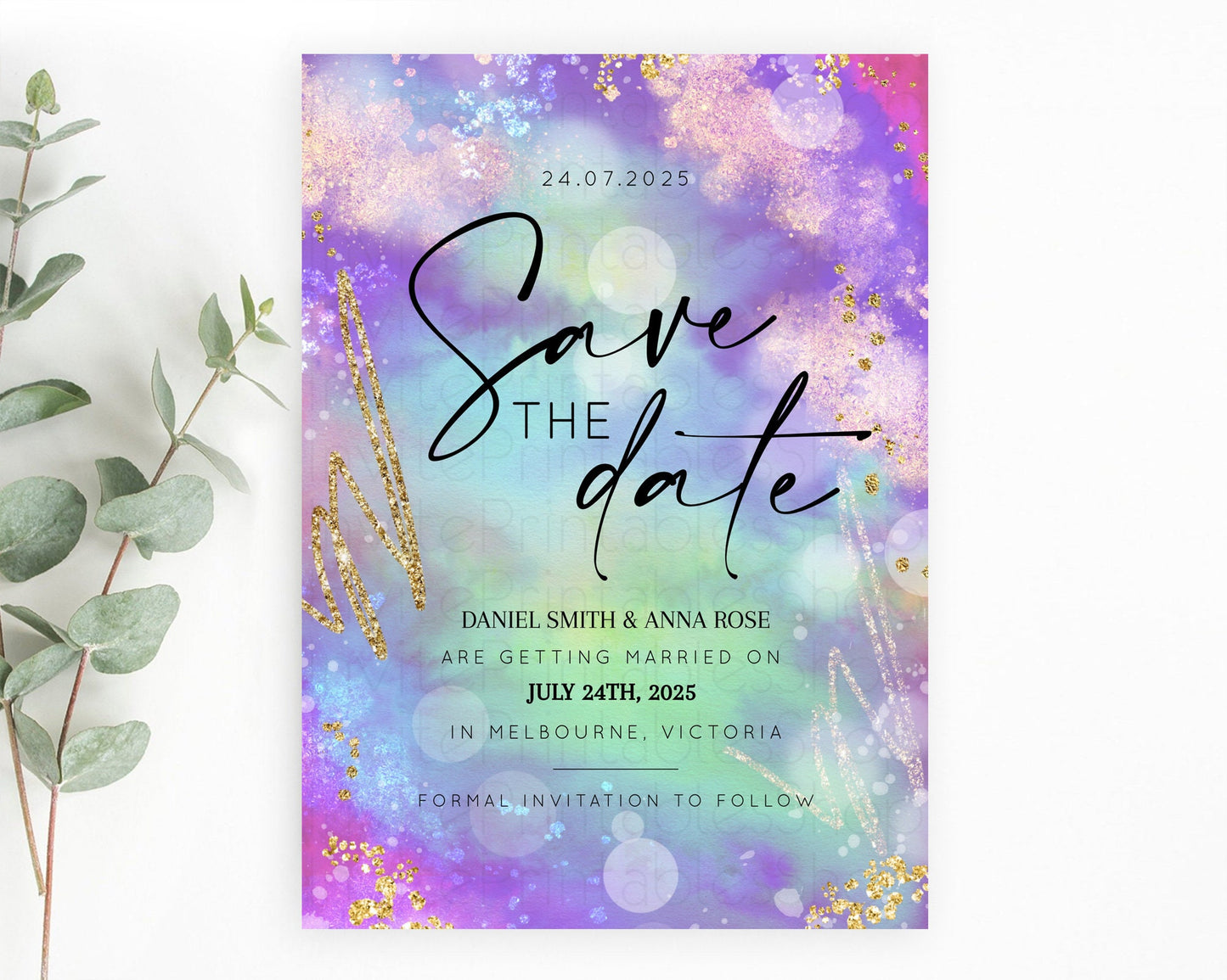 Pastel Save The Date Template Pastel Ombre Rainbow Watercolor Colorful Party For Birthday Baptism Baby Shower Wedding Bridal Shower D10680