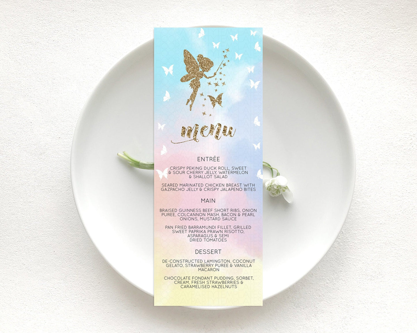 Fairy Menu Fairy Menu Template Enchanted Garden Pastel Floral Butterfly Table Decor Fairy Secret Garden Dinner Dessert Food Menu D10894