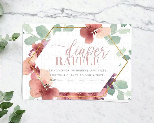 Editable Secret Garden Diaper Raffle Card Boho Wildflower Diaper Raffle Inse