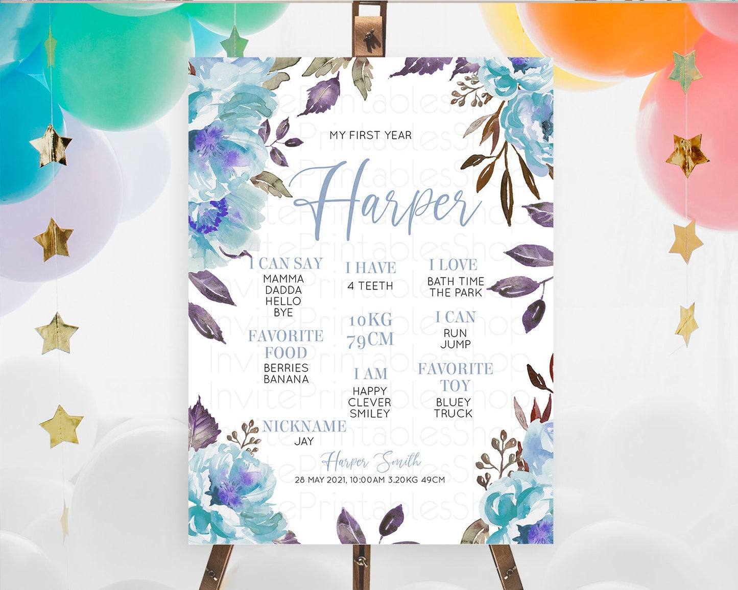 Secret Garden Milestone Board Wildflower First Birthday Milestone Poster Pastel Flowers Milestone Boho Wildflower 1st Birthday Sign D10730