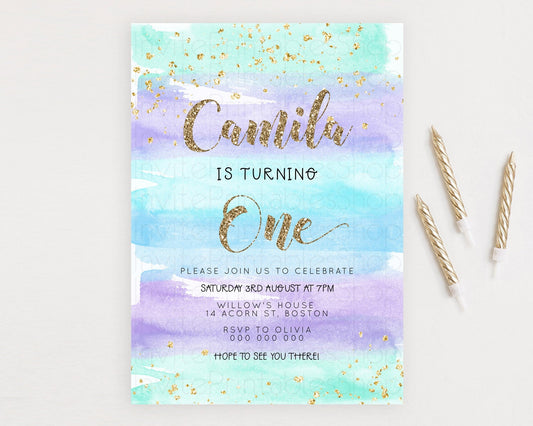 Editable Rainbow Birthday Invitation Colorful Pastel Watercolor Invitation G