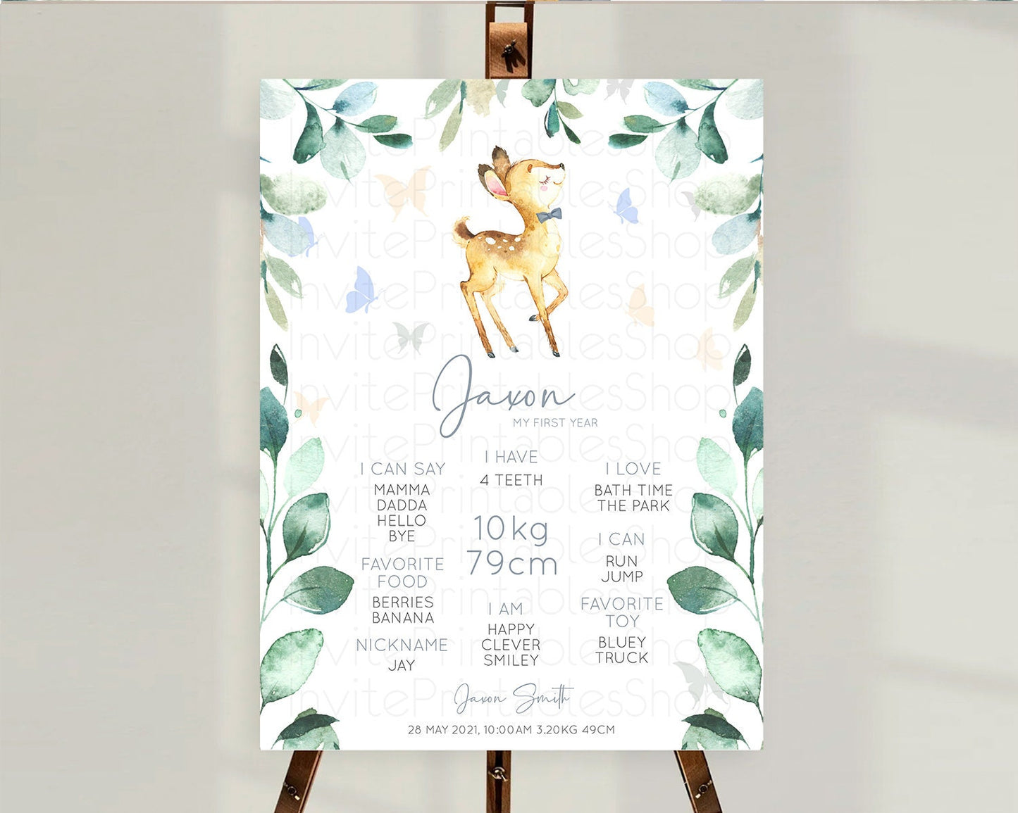 Fawn First Birthday Milestone Board Deer First Birthday Milestone Poster Enchanted Forest Butterfly Pastel Flowers 1st Birthday Sign D10767