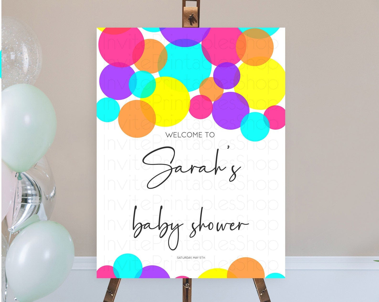 Rainbow Baby Shower Welcome Sign Pastel Welcome Board Pastel Rainbow Confetti Welcome Sign Colorful Bubbles Pastel Welcome Sign D11022