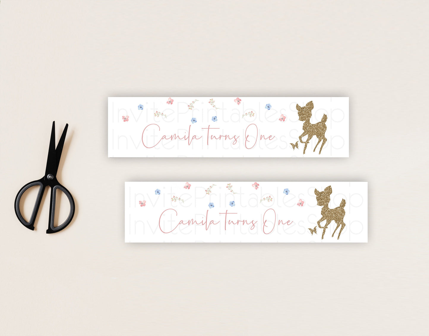 Fawn Deer Water Label Template Pastel Floral Deer Enchanted Forest Butterfly Party Decor Birthday Baptism Baby Shower Bridal Shower D10359