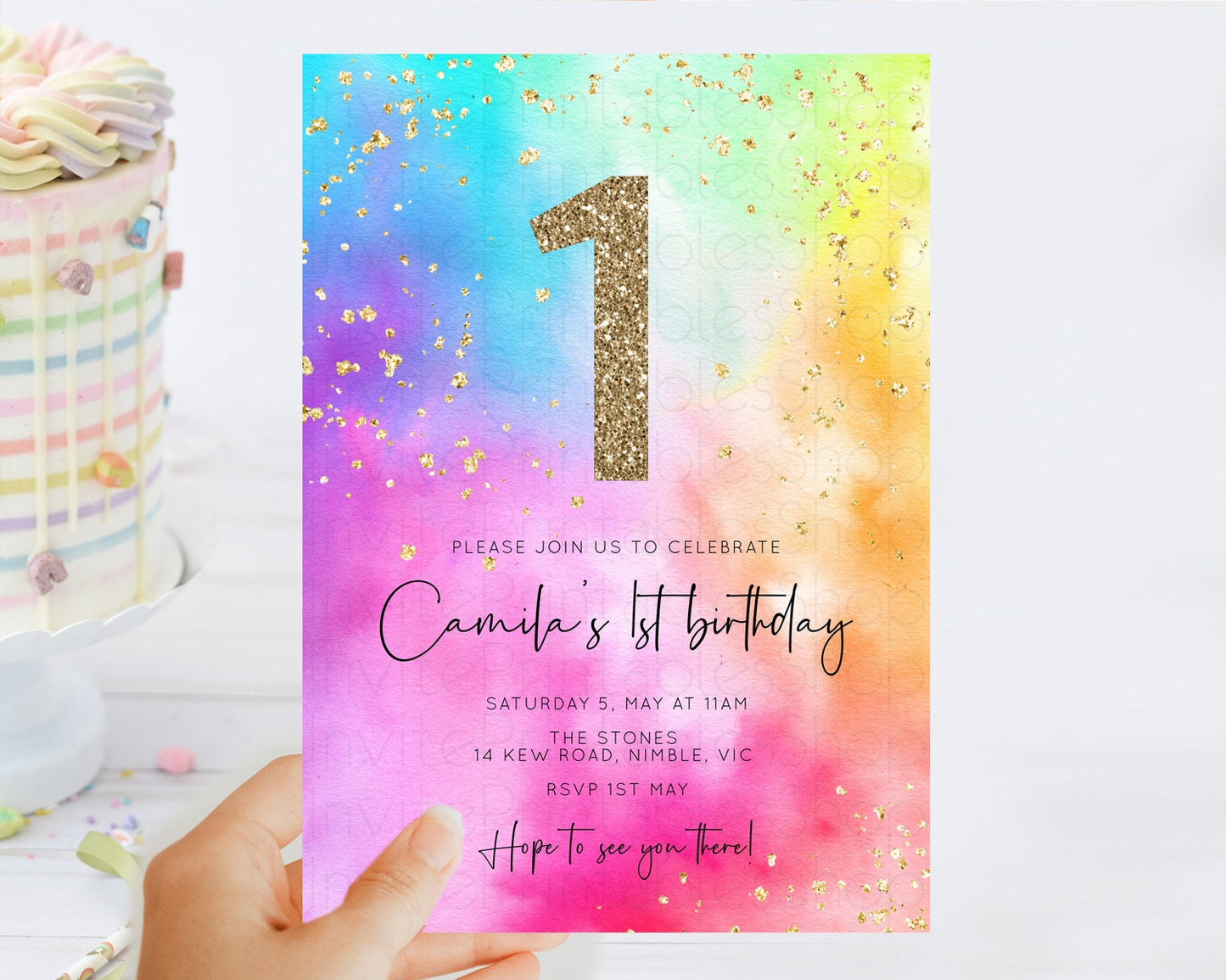 Tie Dye Invitation Rainbow Birthday Invitation Pastel Invitation Colorful Invitation Pastel Rainbow Party 3rd 2nd 1st First Birthday D10456