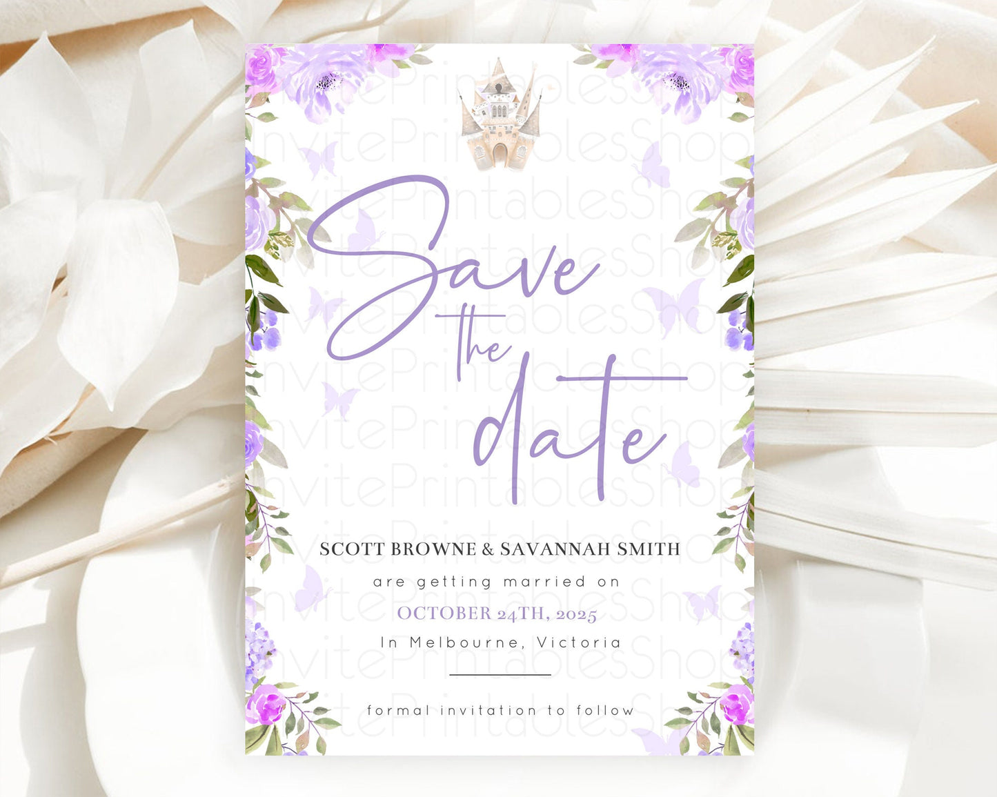 Princess Save The Date Template Secret Garden Enchanted Castle Pastel Floral Royal Party For 1st Birthday Baptism Baby Shower D10339