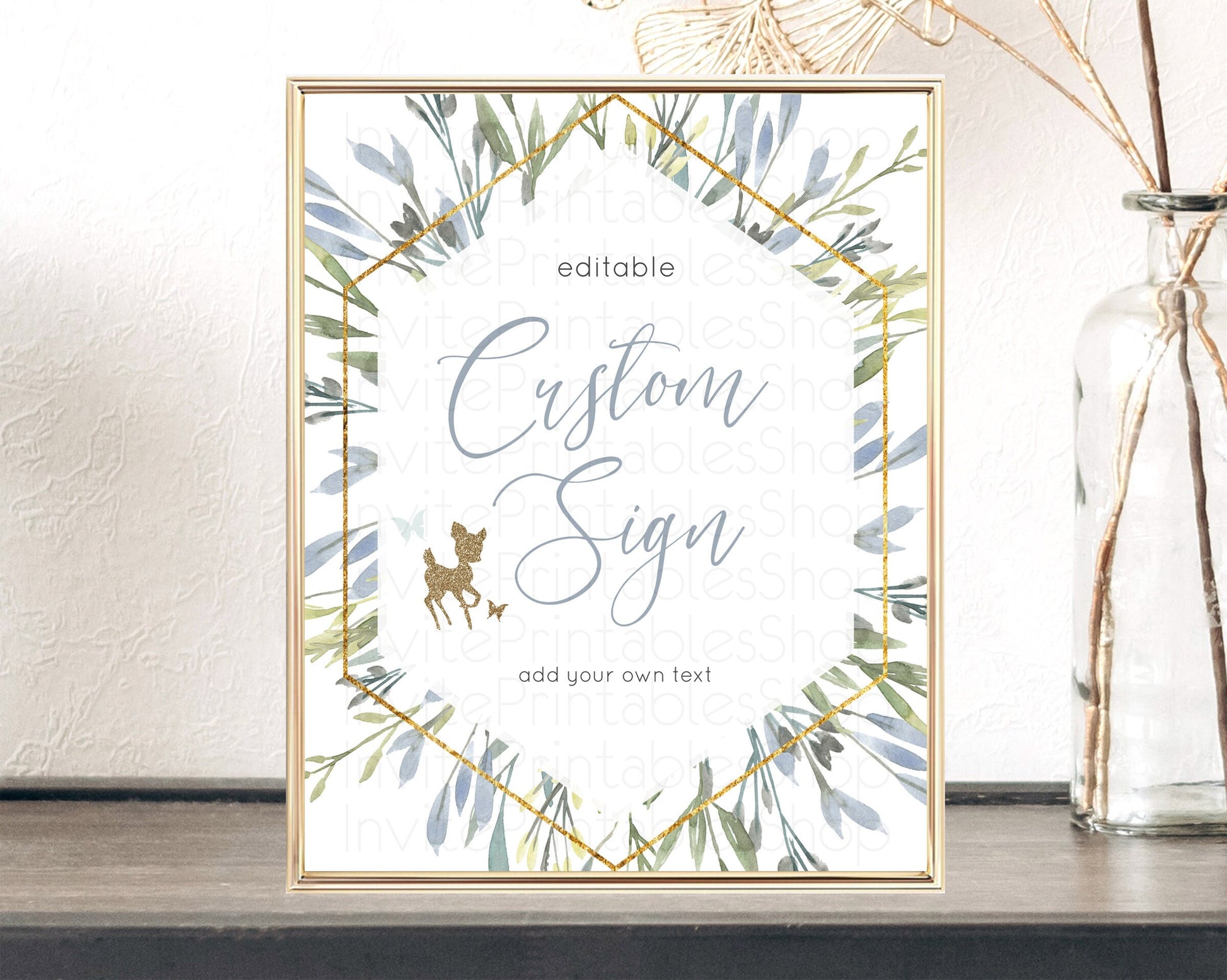 Editable Fawn Deer Sign Pastel Floral Deer Table Sign Decor Enchanted Forest