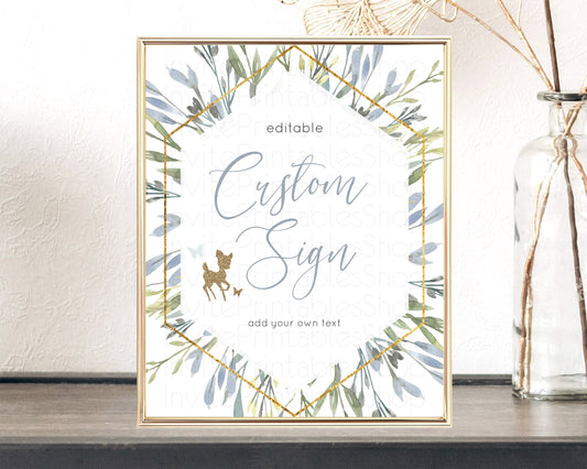 Editable Fawn Deer Sign Pastel Floral Deer Table Sign Decor Enchanted Forest