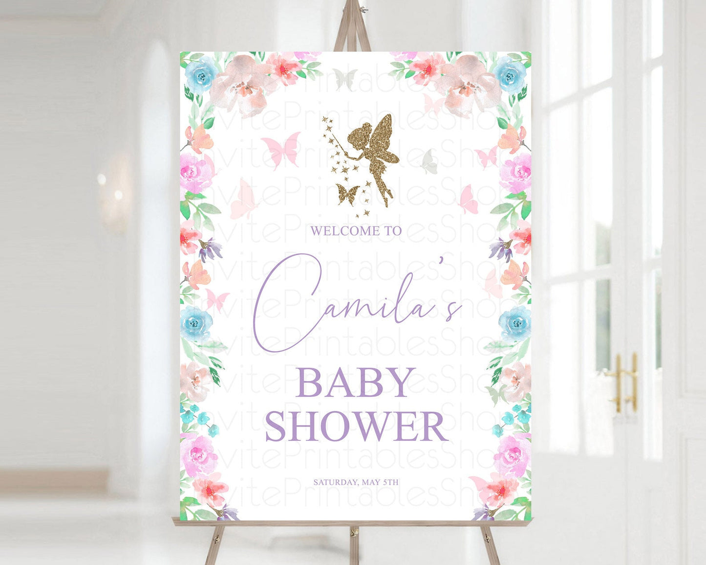 Fairy Baby Shower Welcome Sign Fairy Welcome Board Enchanted Garden Pastel Floral Butterfly Décor Secret Garden Fairy Welcome Sign D10126