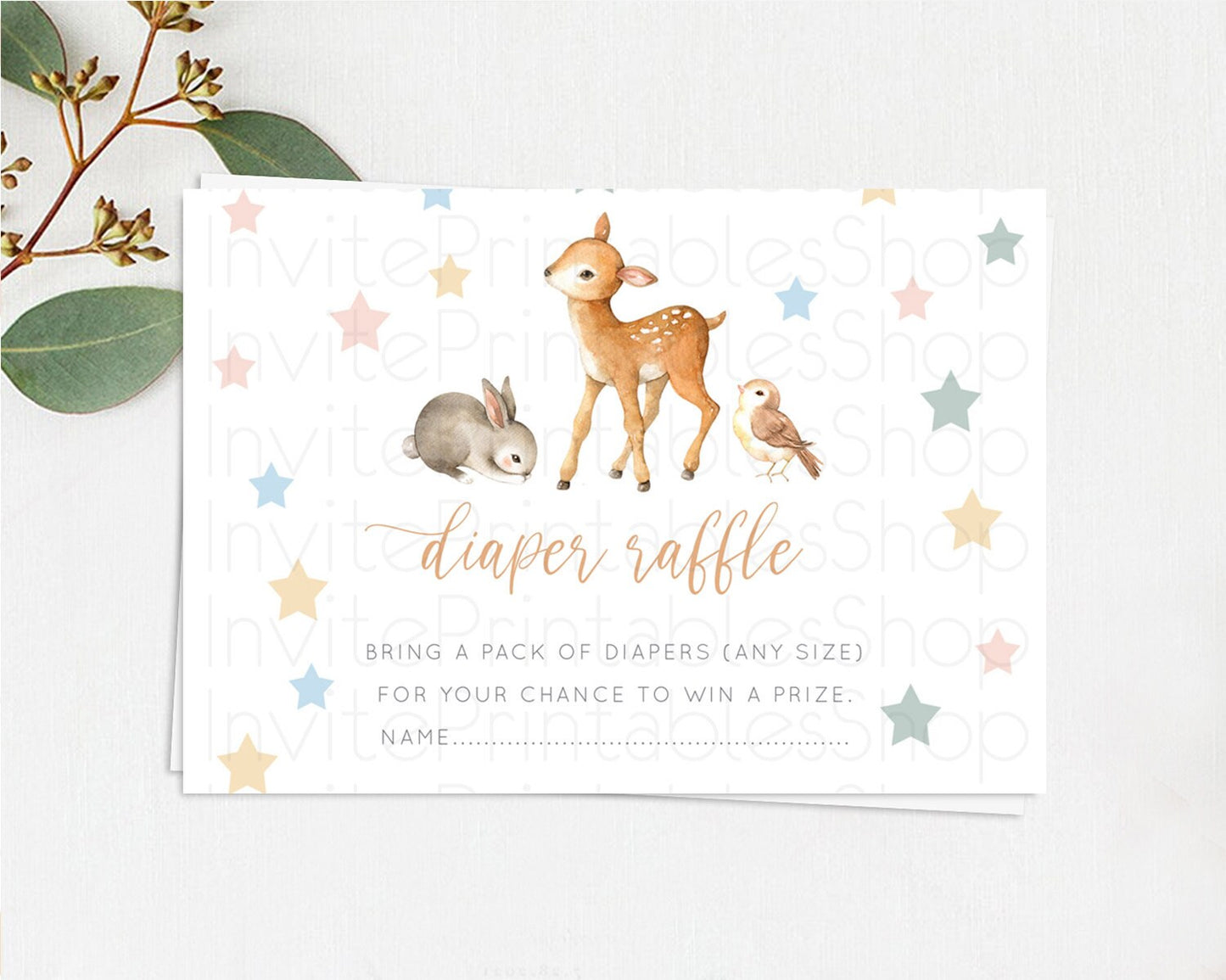 Fawn Diaper Raffle Card Deer Diaper Insert Floral Deer Diaper Ticket Enchanted Forest Butterfly Pastel Baby Shower Raffle Game D10918