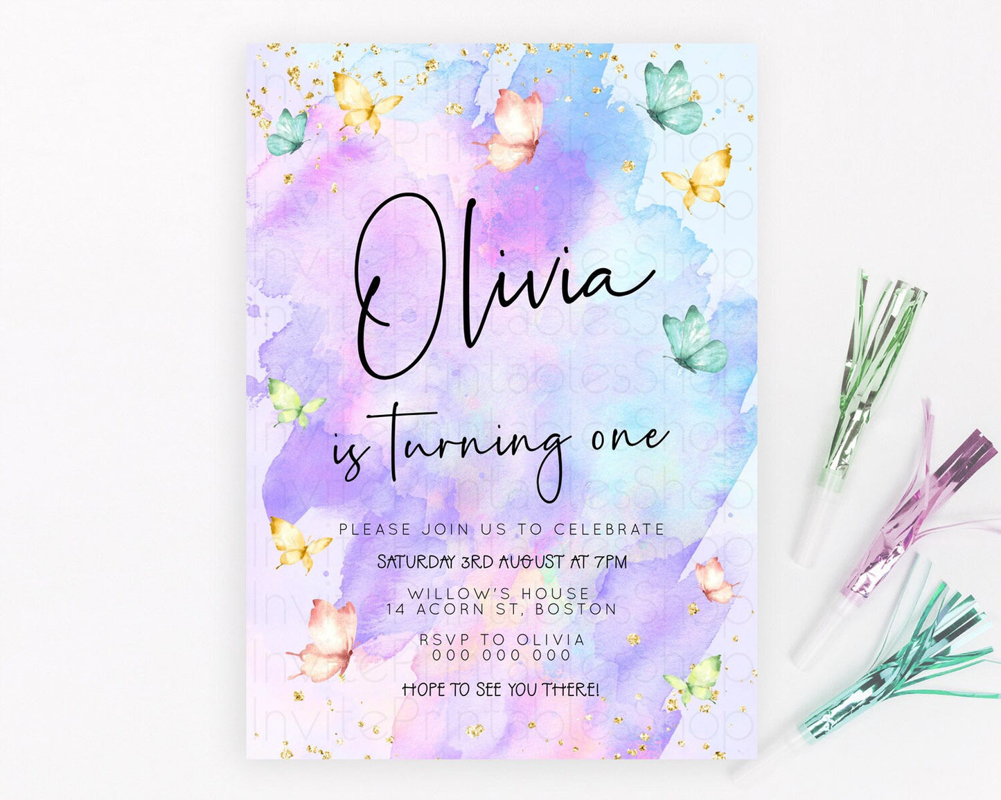 Pastel Butterfly Birthday Invitation Butterfly Birthday Invitation Whimsical Butterfly Enchanted Garden 1st 2nd Birthday Invitation D23202