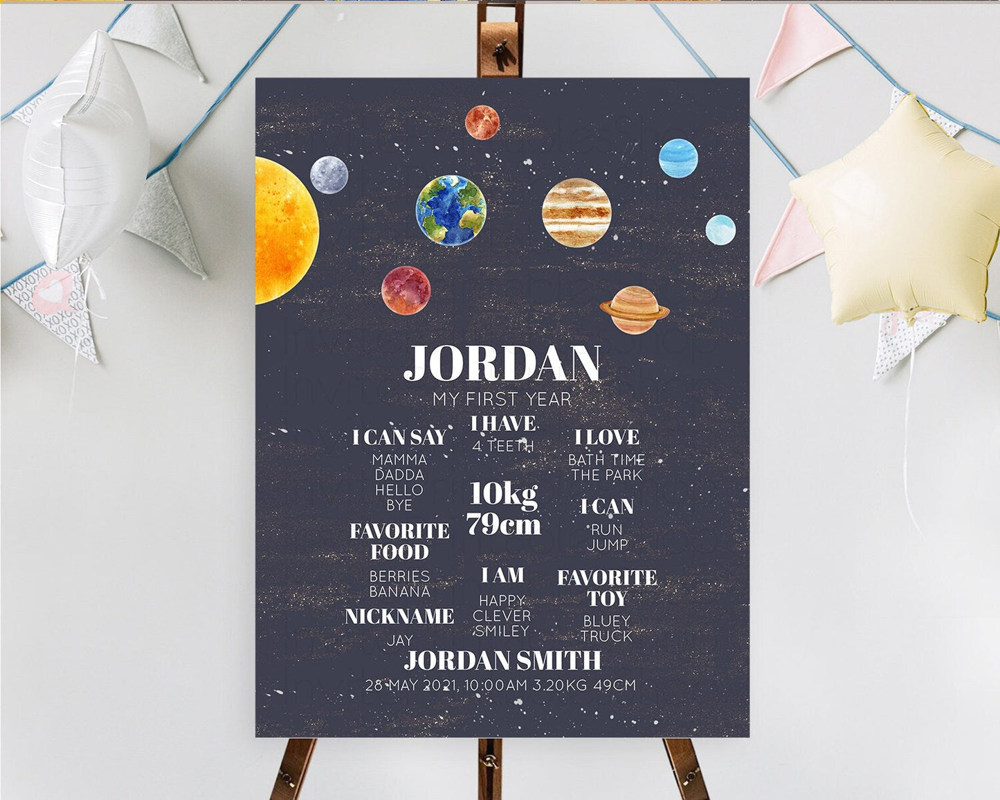 Space First Birthday Milestone Poster Space Milestone Board First Trip Around the Sun Planets Solar System ONE year Birthday Sign D10144