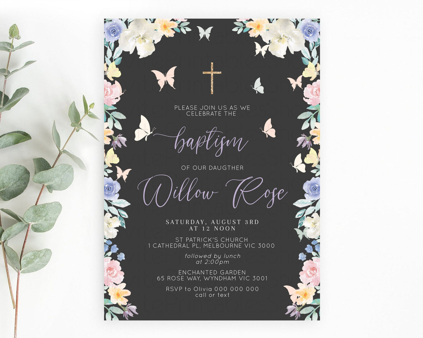 Secret Garden Baptism Invitation Wildflower Baptism Birthday Invite Pastel Flowers Christening Invite Enchanted Garden Boho Floral  D10322