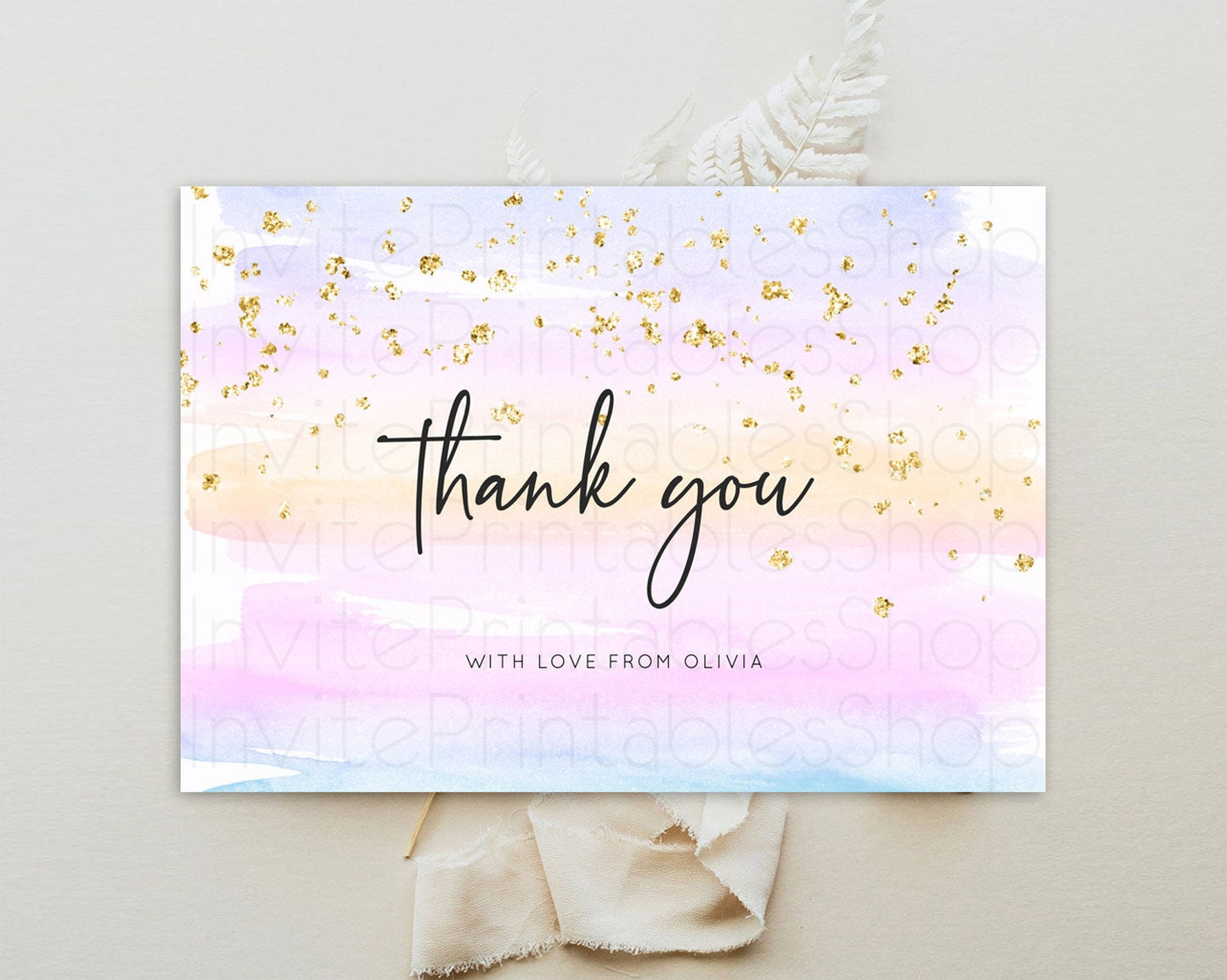 Pastel Thank You Rainbow Thank You Card Colorful Pastel Birthday Thank You Card Confetti Watercolor Pastel Teacher Thank You Cards D10594