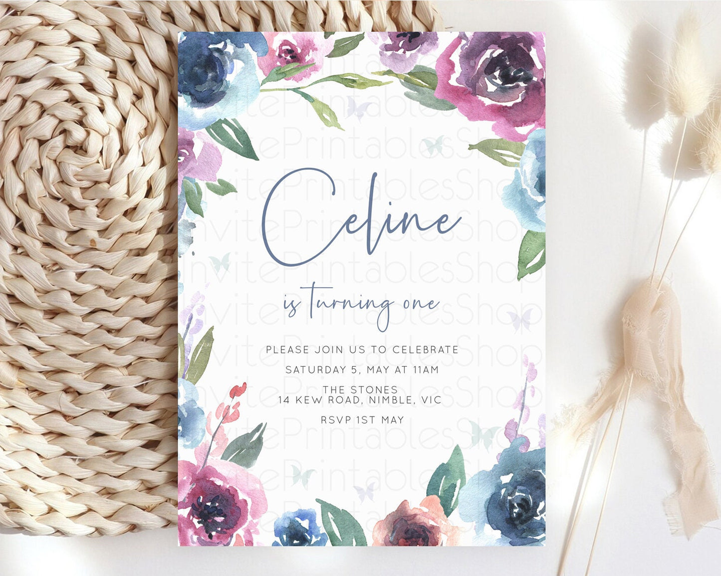 Secret Garden Invitation Wildflower Birthday Invitation Pastel Flowers Invite Enchanted Garden Boho Floral 3rd 2nd First Birthday D10780