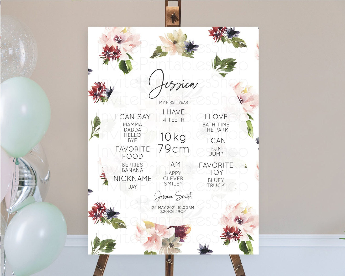 Secret Garden Milestone Board Wildflower First Birthday Milestone Poster Pastel Flowers Milestone Boho Wildflower 1st Birthday Sign D10538