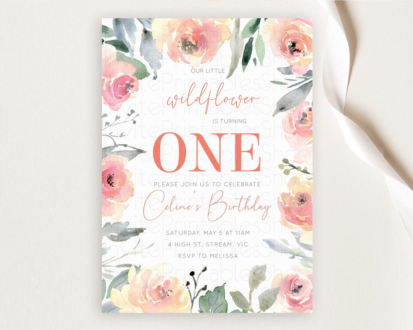 Secret Garden Invitation Wildflower Birthday Invitation Pastel Flowers Invite Enchanted Garden Boho Floral 3rd 2nd First Birthday D10778