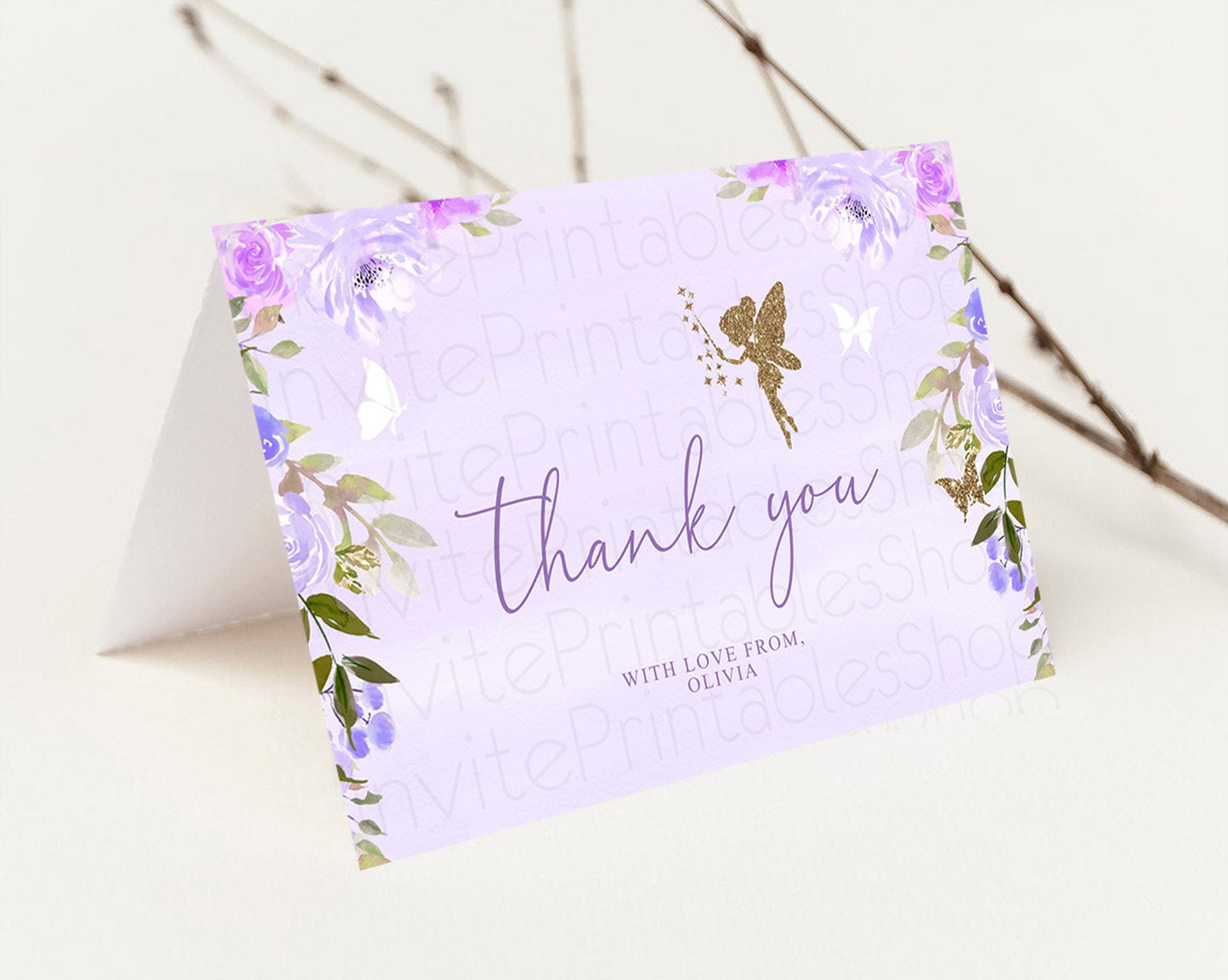 Fairy Thank You Fairy Thank You Card Enchanted Garden Pastel Butterfly Birthday Thank You Floral Secret Garden Teacher Thank You D10910