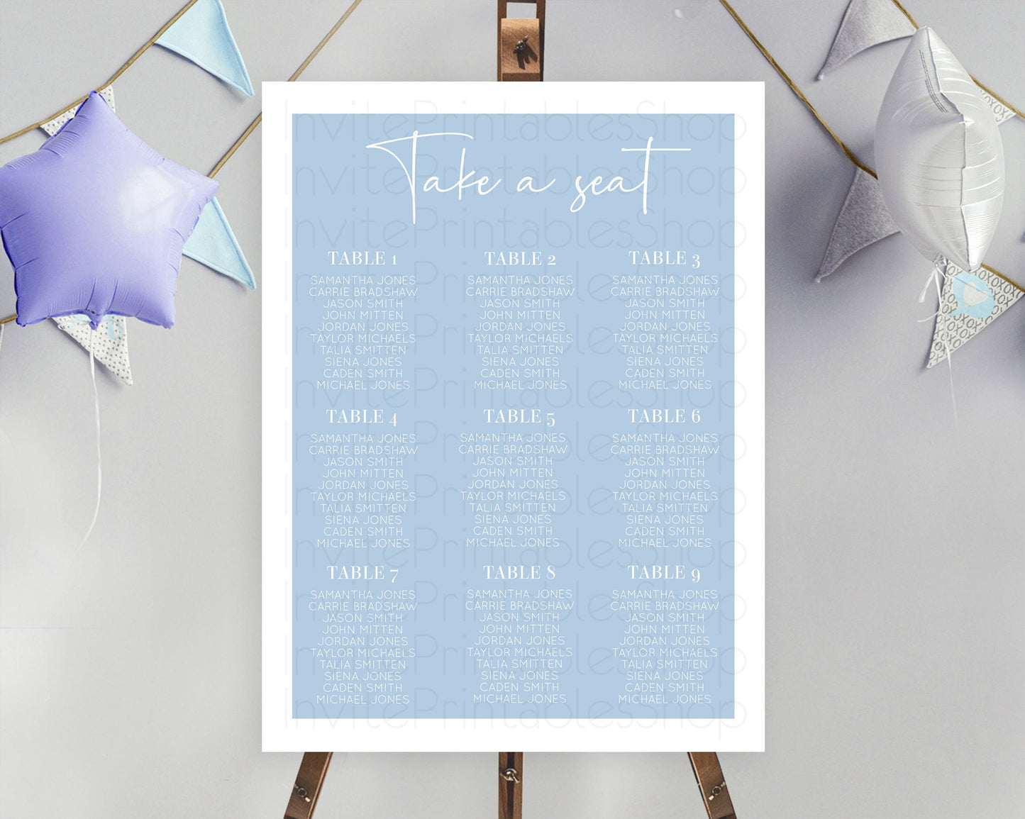 Blue Seating Chart Plain Blue Seating Sign Minimalist Blue Seating Sign Pastel Blue Table Number Sign Take A Seat Blue Décor D10734