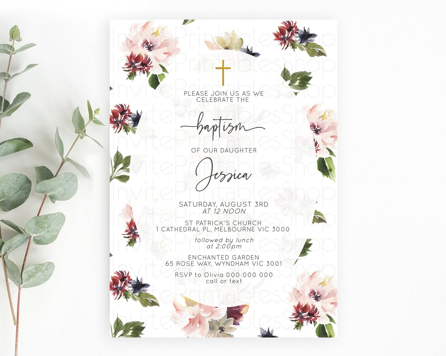 Secret Garden Baptism Invitation Wildflower Baptism Birthday Invite Pastel Flowers Christening Invite Enchanted Garden Boho Floral D10538