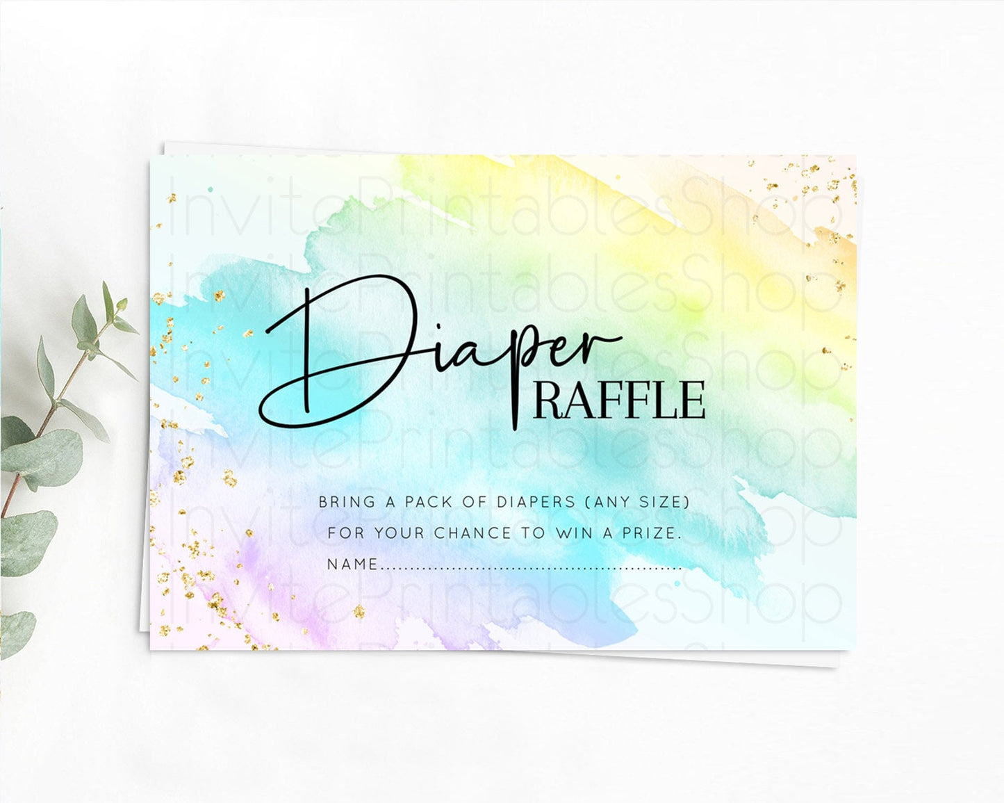 Pastel Diaper Raffle Card Pastel Rainbow Diaper Raffle Insert Colorful Ombre Watercolor Diaper Ticket Confetti Glitter Raffle Game D10171