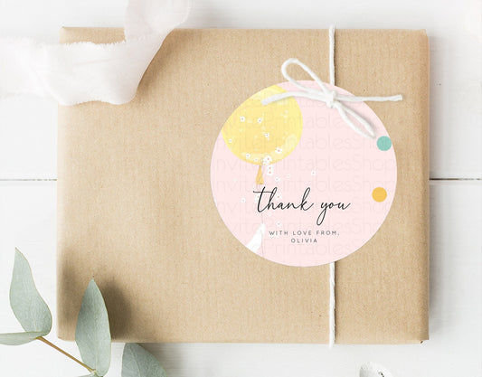 Bunny Thank You Tags Bunny Balloon Thank You Gift Tags Colorful Pastel Confetti Favor Tags Sprinkles Bunny First Birthday Thank You D10219