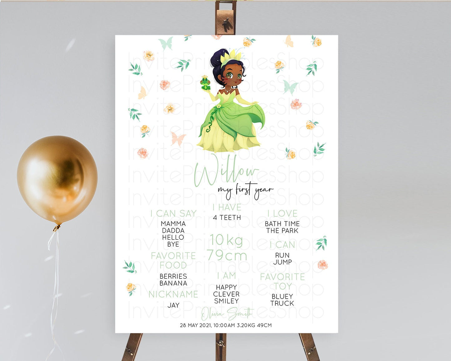 Princess First Birthday Milestone Poster Castle Milestone Board Secret Garden Enchanted Castle Pastel Floral Garden First Birthday D10358