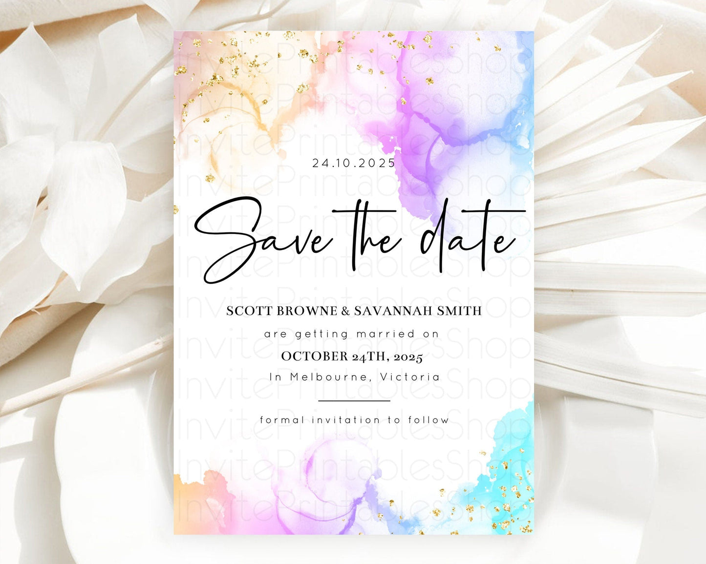 Pastel Save The Date Template Pastel Ombre Rainbow Watercolor Colorful Party For Birthday Baptism Baby Shower Wedding Bridal Shower D10180