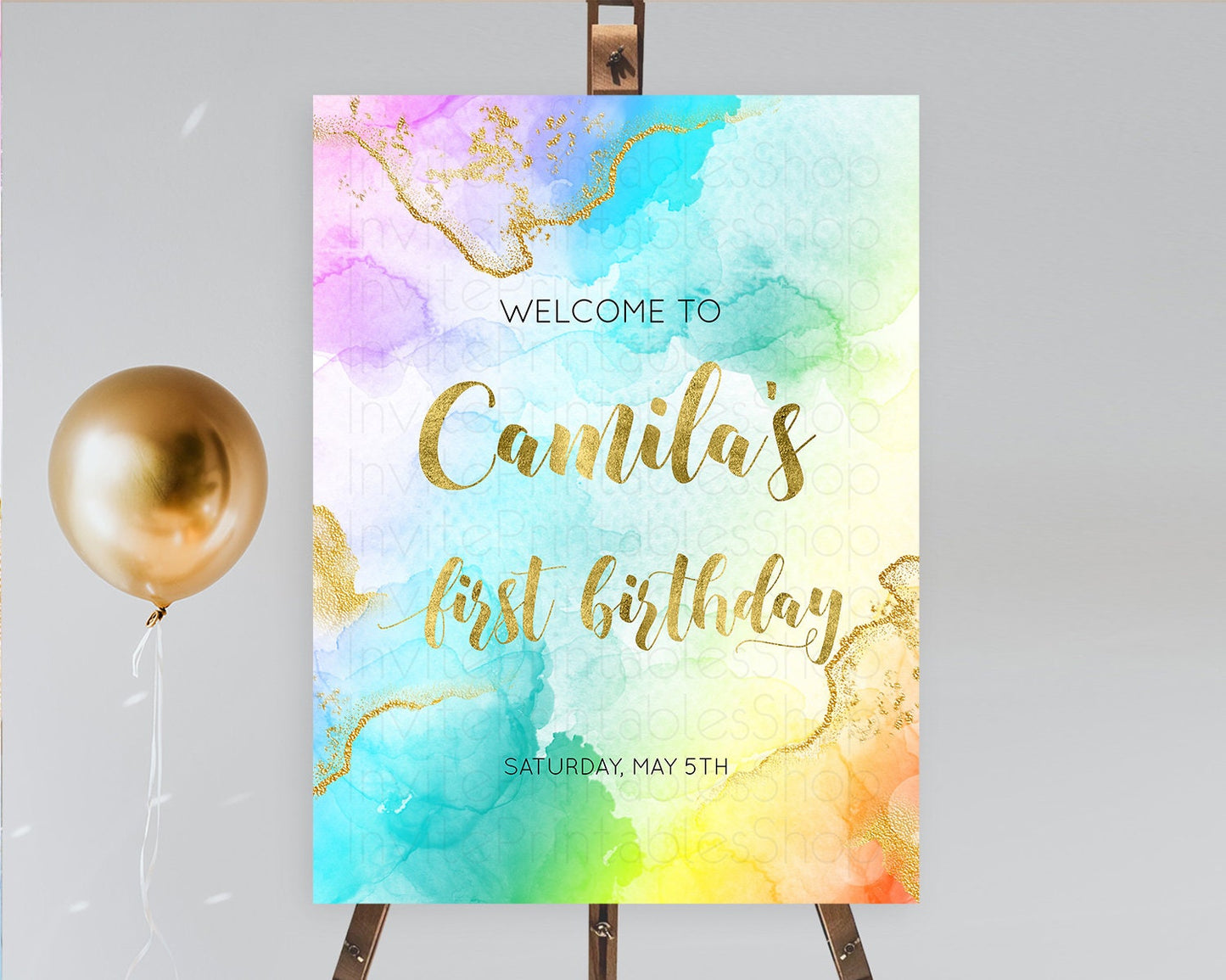 Pastel Welcome Sign Pastel Rainbow Welcome Sign Colorful Rainbow Confetti Watercolor Glitter Pastel First Birthday Welcome Sign D10392